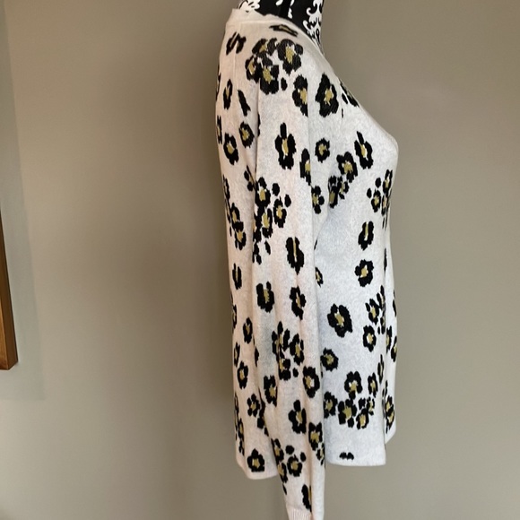 Cabi animal print cardigan in cream with black and green. - Picture 3 of 12